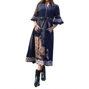 NEW ISLAPAYAL cape midi dress in cheetah black